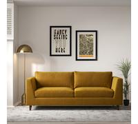 Claudia Angular Velvet 3 Seater Feather Sofa with Dark Wood Legs ochre