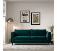 Claudia Angular Velvet 3 Seater Feather Sofa with Dark Wood Legs Peacock Green