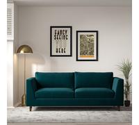 Claudia Angular Velvet 3 Seater Feather Sofa with Dark Wood Legs Petrol Blue