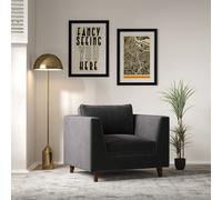 Claudia Angular Velvet Feather Armchair with Dark Wood Legs Granite Gray