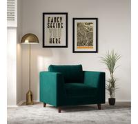 Claudia Angular Velvet Feather Armchair with Dark Wood Legs Peacock Green