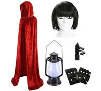 Claudia TV Presenter Costume Set - Red Hooded Cape, Lantern, Wig, Eyeliner & Gloves - Funny Traitor Inspired Fancy Dress Outfit for Adults, Halloween & Parties