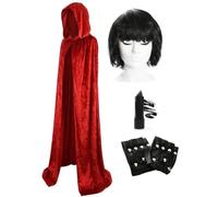 Claudia TV Presenter Costume Set - Red Hooded Cape, Wig, Eyeliner & Gloves - Funny Traitor Fancy Dress Outfit for Adults, Halloween & Parties