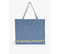 Claudie Pierlot Womens Bleus Logo-print Oversized Recycled Cotton-blend Tote Bag 39.5x49x11.5cm
