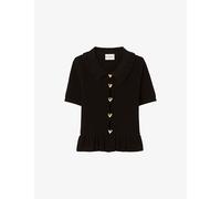 Claudie Pierlot Womens Claudie Pierlot Collared Heart-Embellished Stretch-Knit Top Black M