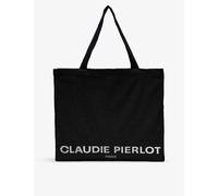Claudie Pierlot Womens Noir / Gris Logo-print Oversized Recycled Cotton-blend Tote Bag 39.5x49x11.5cm