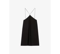 Claudie Pierlot Womens Noir / Gris Pleated Cross-strap Woven Mini Dress 6