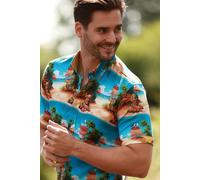 Claudio Lugli Beach Club Vibes Short Sleeve Print Shirt - Aqua - XXL