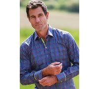 Claudio Lugli Check Print Shirt with Contrasting Placket and Cuff - Medium - Navy