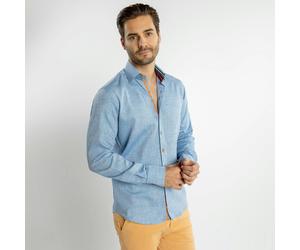 Claudio Lugli Classic Brush Cotton Shirt with Multicoloured Stripe Insert - Sky - Large