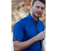 Claudio Lugli Classic Satin Cotton Short Sleeve Shirt Pegasus Edition - Large - Blue