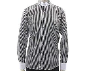 Claudio Lugli - CP5690 - Black - Striped Short Round Double Collar Shirt: Medium