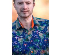Claudio Lugli Flight Map Satin Cotton Printed Shirt - 5XL - Navy