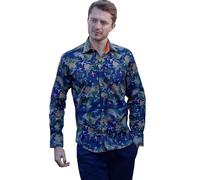 Claudio Lugli Flight Map Satin Cotton Printed Shirt-Navy-Large