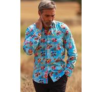 CLAUDIO LUGLI Men's Bees & Flowers Print Shirt in Blue | Size: Large CLAUDIO LUGLI Blue L