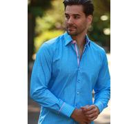 CLAUDIO LUGLI Men's Check Patterned Print Shirt in Bright Blue | Size: Medium CLAUDIO LUGLI Bright Blue M