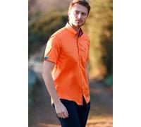 CLAUDIO LUGLI Men's Classic Satin Cotton Short Sleeve Shirt Pegasus Edition in Orange | Size: Large CLAUDIO LUGLI Orange L