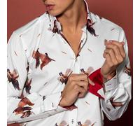 CLAUDIO LUGLI Men's Courtship Pheasants Print Shirt in White | Size: XL CLAUDIO LUGLI White XL