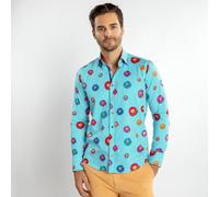 CLAUDIO LUGLI Men's Daisy Stripe Print Shirt in Aqua | Size: XL CLAUDIO LUGLI Aqua XL