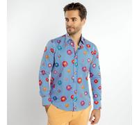 CLAUDIO LUGLI Men's Daisy Stripe Print Shirt in Blue | Size: 2XL CLAUDIO LUGLI Blue 2XL