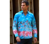 CLAUDIO LUGLI Men's Flamingos In Flight Placement Shirt in Bright Blue | Size: 2XL CLAUDIO LUGLI Bright Blue 2XL