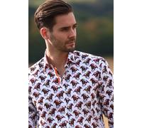 CLAUDIO LUGLI Men's HORSE RACE PRINT SHIRT in White | Size: XL CLAUDIO LUGLI White XL