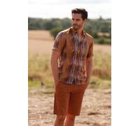 CLAUDIO LUGLI Men's Linen Paint Brush Strokes Men Short Sleeve in Brown | Size: XL CLAUDIO LUGLI Brown XL