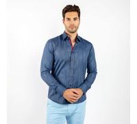 CLAUDIO LUGLI Men's Luxury Knitted Classic Jacquard Shirt in Navy | Size: XL CLAUDIO LUGLI Navy XL