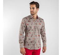 CLAUDIO LUGLI Men's Mustangs On Puppytooth Background Print Shirt in Beige | Size: Large CLAUDIO LUGLI Beige L