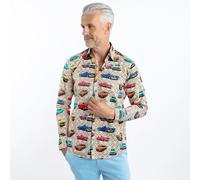 CLAUDIO LUGLI Men's Retro Classic Cars Print Shirt in Beige | Size: 3XL CLAUDIO LUGLI Beige 3XL