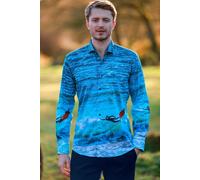 CLAUDIO LUGLI Men's The Wave Rider Surfing Placement Print Shirt in Blue | Size: XL CLAUDIO LUGLI Blue XL
