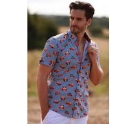 CLAUDIO LUGLI Men's Tropical Visions Stripe Short Sleeve Shirt in Navy | Size: Large CLAUDIO LUGLI Navy L