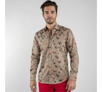 Claudio Lugli Mustang Horses Check Houndstooth Print Shirt - Brown - XL