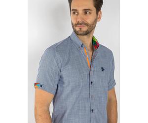 Claudio Lugli Pastel Texture Classic Short Sleeve Shirt - XL - Navy