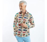 Claudio Lugli Retro Classic Cars Print Shirt - Beige - 5XL