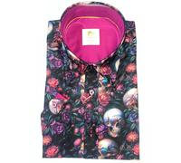 Claudio Lugli Skull Sunglasses Floral Short Sleeve Shirt - Black - Medium