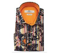 Claudio Lugli Stripe Flocking Floral Shirt With Luxury Textured Finish - Orange - 5XL