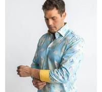 Claudio Lugli Tencel Flight Map Print Shirt - Blue - 6XL