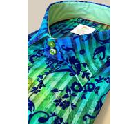 Claudio Lugli Tie-Dye Floral Flocking Shirt With Luxury Textured Finish On Green - Multicolour - Small