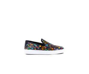 Claudio Lugli VINYL DISC PRINTED SLIP ON LEATHER SNEAKERS - Black - UK43 - SIZE 9