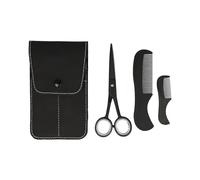 Clauss Beard Set with Scissors and 2 Combs | Premium 13 cm Supercut Scissors in Matte Black & Two Combs | Beard Care Set for Men in Practical Case | BC-S10041