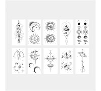 Clavicle Black And White Pattern Sun Moon Planet Temporary Tattoo Stickers, Waterproof Lasting Men And Women Fake Tattoos