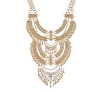 Clavicle Chunky Bib Necklace Layered Tassels Rhinestone Exaggerated Vintage Ethnic Long Engraved Bohemian Statement
