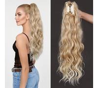 Claw Clip High Ponytail Extension 24 Inch Curly Wavy Pony Tails Hairpiece Synthetic Colorful Halloween Fluffy Bun Wig for Women Daily Party Use 9# Blonde