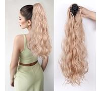 Claw Clip High Ponytail Extension 24 Inch Curly Wavy Pony Tails Hairpiece Synthetic Colorful Halloween Fluffy Bun Wig for Women Daily Party Use 12# Light Blonde