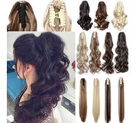 Claw Clip in Ponytail Hair Extension Synthetic Hair Extensions Hairpiece One Piece Long Pony Tails 18inch Wavy - Medium Brown
