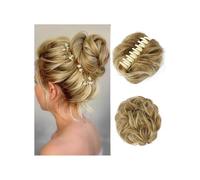 Claw Clip Messy Bun Hair Piece Synthetic Tousled Updo Hair Extensions Wavy Curly Ponytail Extensions for Women Elegant or Chic Look(Ash Blonde)