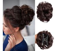 Claw Clip Messy Bun Hair Piece Wavy Curly Large Hair Bun Clip in Claw Chignon Ponytail Hairpieces Synthetic Tousled Updo Hair Extensions Scrunchie Hairpiece for Women (Dark Brown)