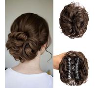 Claw Clip Messy Bun Hair Piece Wavy Curly Large Hair Bun Clip in Claw Chignon Ponytail Hairpieces Synthetic Tousled Updo Hair Extensions Scrunchie Hairpiece for Women (Medium Brown)