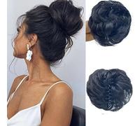 Claw Clip Messy Bun Hair Piece Wavy Curly Large Hair Bun Clip in Claw Chignon Ponytail Hairpieces Synthetic Tousled Updo Hair Extensions Scrunchie Hairpiece for Women (Natural Black)